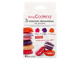 Scrap C. 3 powder artificial colourings orange, violet, pink 3x5g