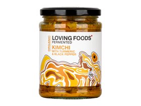 Loving Foods Borsos, kurkumás bio Kimchi (savanyított káposzta és zöldségek chilivel, gyömbérrel) 475g