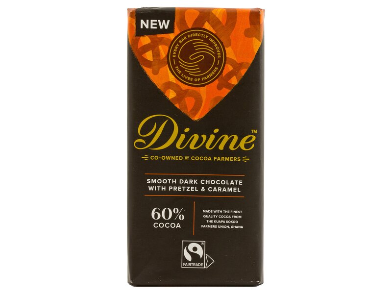 Divine 60% étcsokoládé perecdarabokkal és sós karamellával 90g