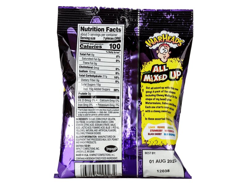 Warheads enyhén savanyú, édes gumicukor válogatás 141g