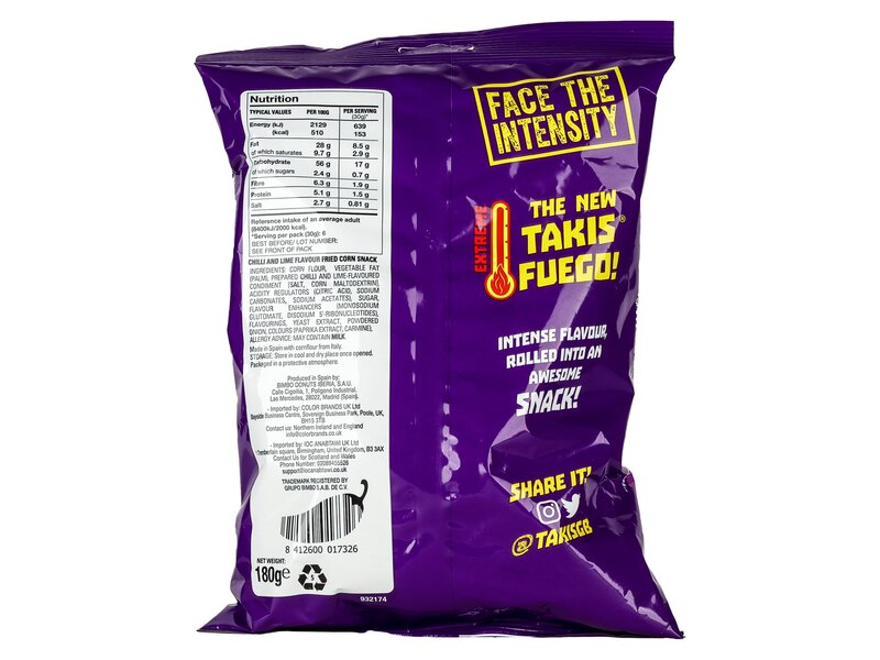 Takis Fuego chili és lime ízesítésű kukorica snack 180g