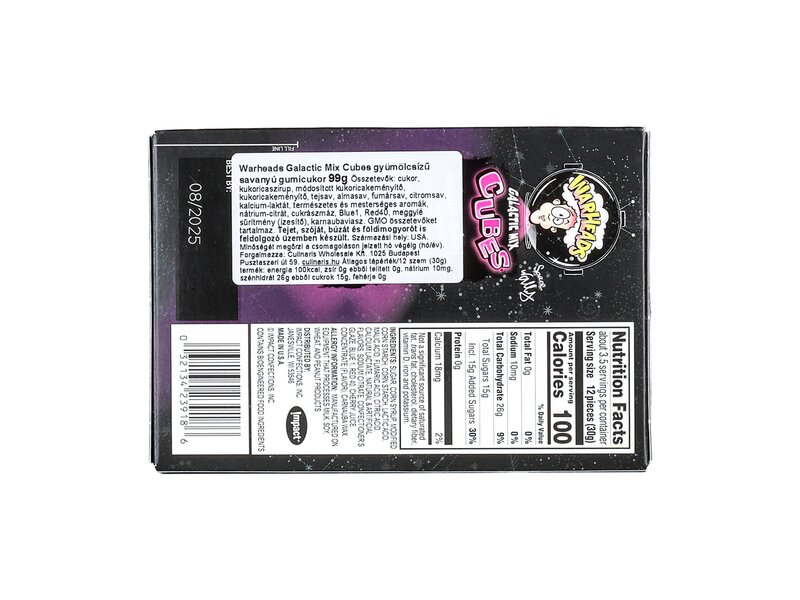 Warheads Galactic Mix Cubes gyümölcsízű savanyú gumicukor 99g