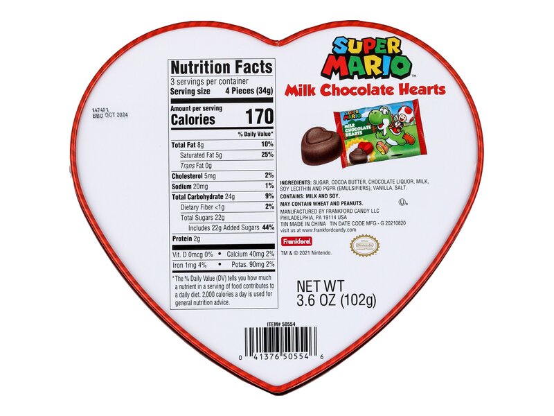 Super Mario Heart Tin With Milk Chocolate 102g