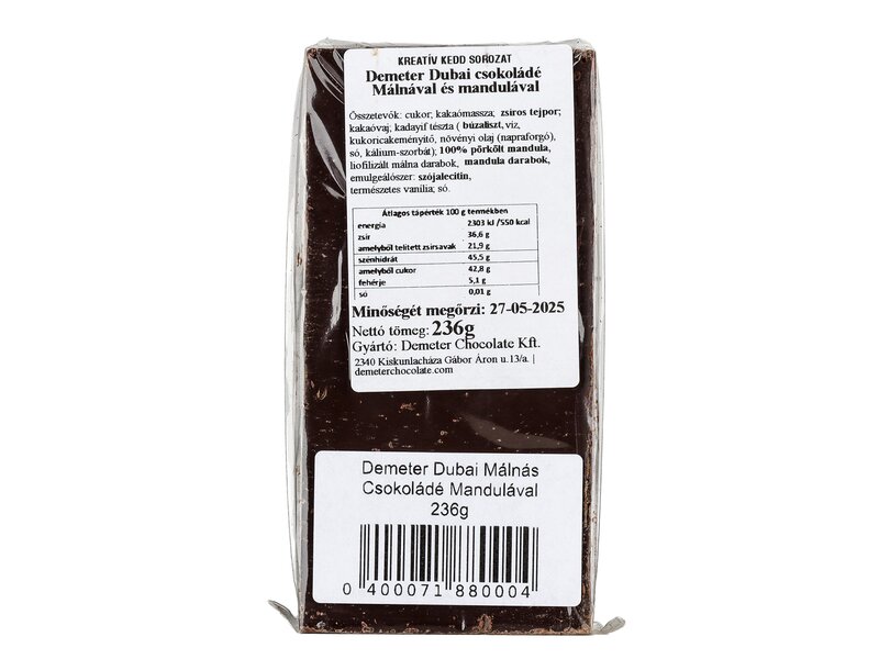 Demeter Dubai Málnás Csokoládé Mandulával 236g