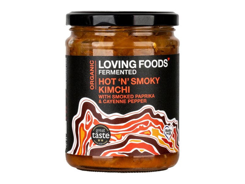 Loving Foods Csípős, füstölt paprikás bio Kimchi (savanyított káposzta és zöldségek chilivel, gyömbérrel) 475g