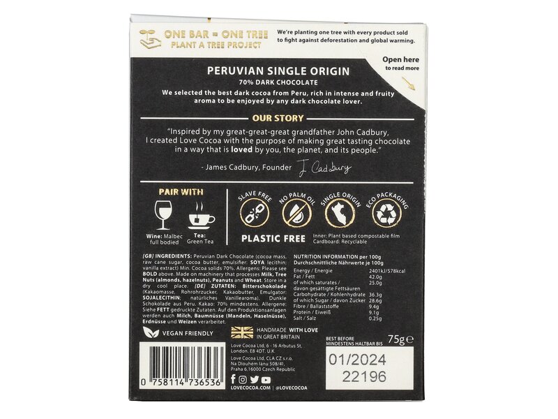 Love Cocoa Dark Chocolate Peruvian 70% 75g