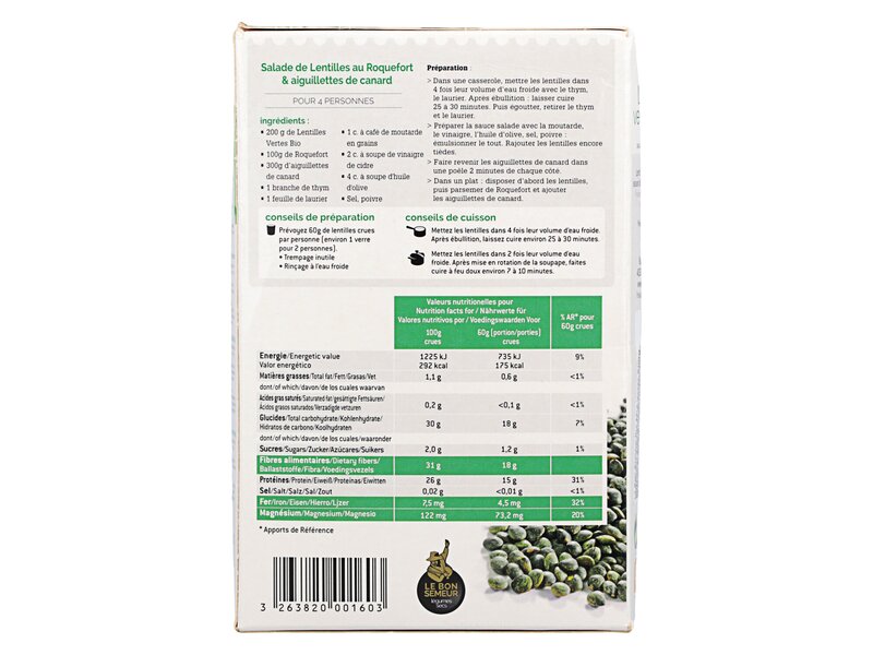 Le Bon Semeur BIO Lentilles vertes dobozos 500g