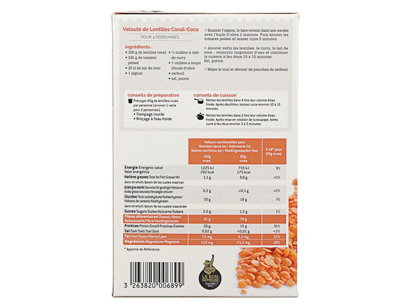 Le Bon Semeur BIO Lentilles corail dobozos 500g