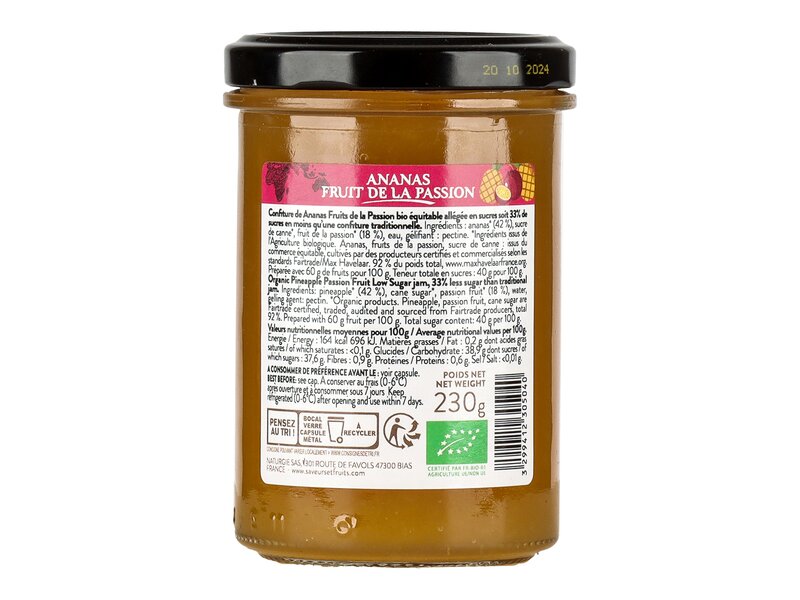 Saveurs Fruit Ananas Fruit Passion Bio - ananász passiógyümölcs lekvár 230g