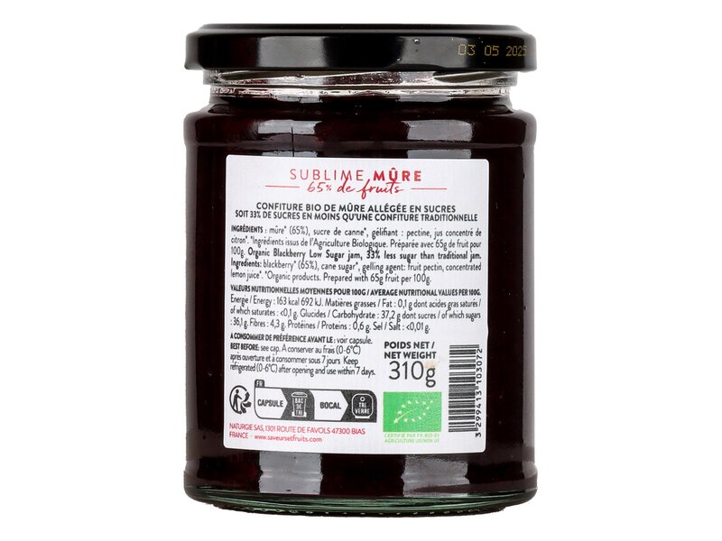 Saveurs Fruits Sublime Mure Bio - földiszeder lekvár 310g