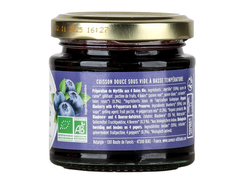 Saveurs Attitudes Myrtille 4 Baies Bio - áfonyalekvár borskeverékkel 125g