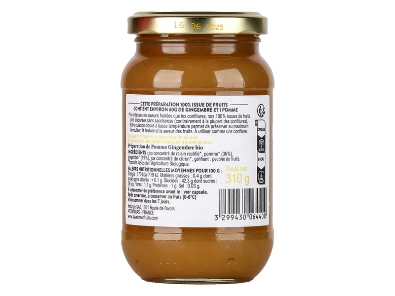 Saveurs Fruits Pomme Gingembre Bio - alma gyömbér lekvár 310g