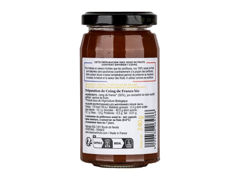 Saveurs Coing de France Bio - quince jam 240g