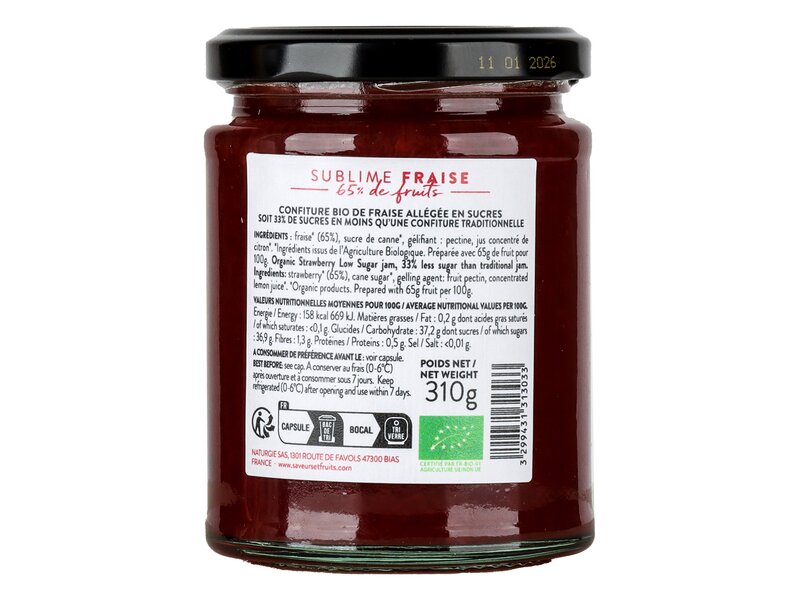 Saveurs Fruits Sublime Fraise Bio - kevésbé édes eperlekvár 310g