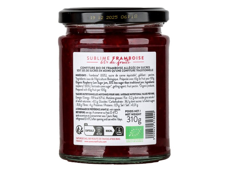 Saveurs Fruits Sublime Framboise Bio - málnalekvár 310g
