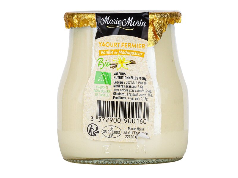 Marie Morin* Organic vanilla farm yoghurt glass jar 140g