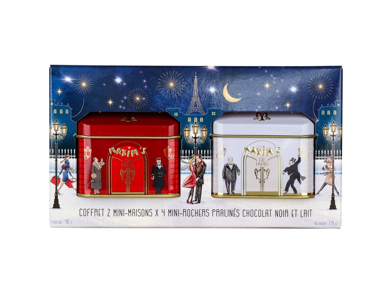 Maxim's Gift set 2 Mini house - Praliné chocolat noir et lait 40g