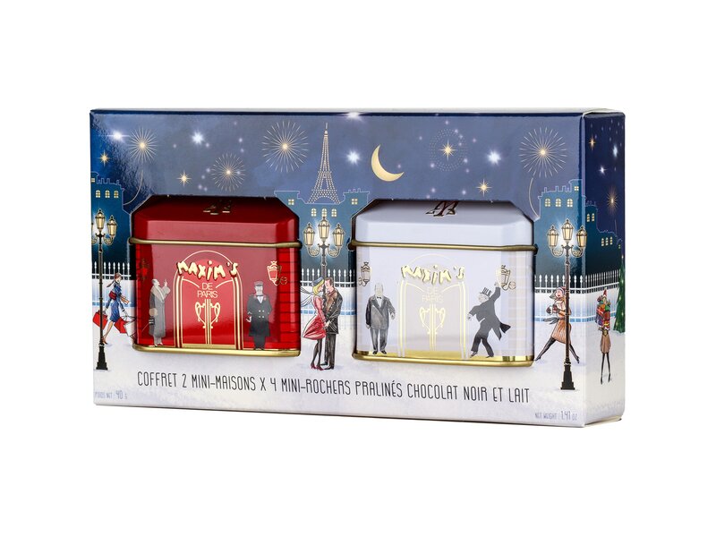 Maxim's Gift set 2 Mini house - Praliné chocolat noir et lait 40g