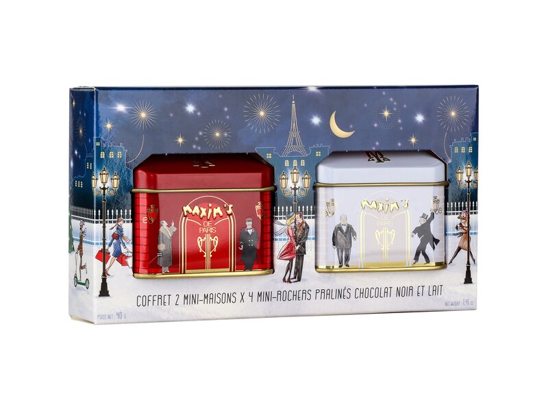 Maxim's Gift set 2 Mini house - Praliné chocolat noir et lait 40g