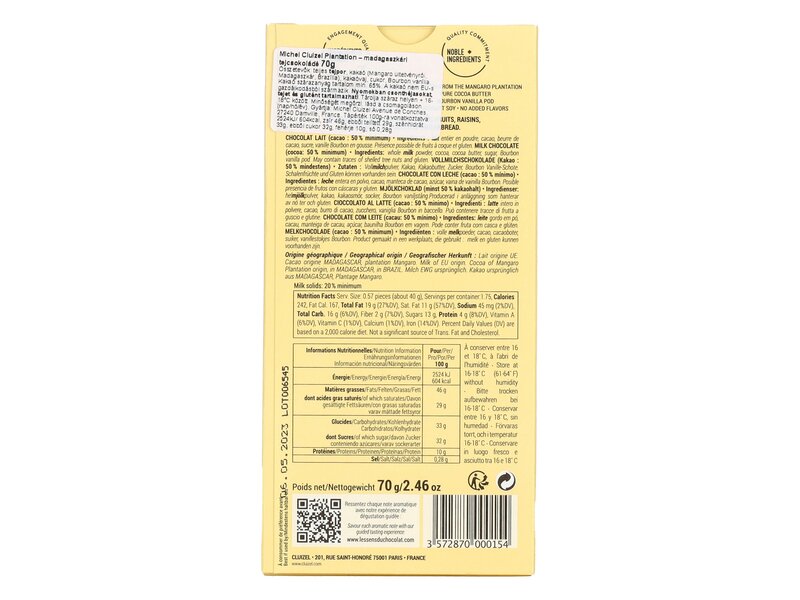 Michel Cluizel Plantation Mangaro tejcsokoládé  70g