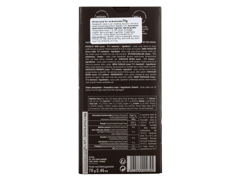 Michel Cluizel Noir de Cacao 72% étcsokoládé 70g