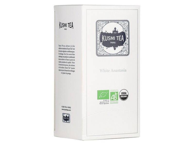 Kusmi White Anastasia bergamottal és narancsvirággal ízesített bio fehér tea 25 filter 50g