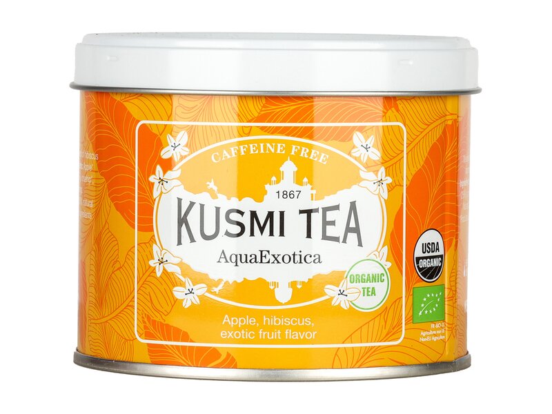 Kusmi Bio AquaExotica Egzotikus gyümölcs ízű koffeinmentes teakeverék hibiszkusszal 100g