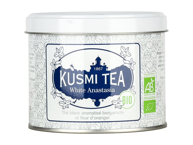 Kusmi Bio White Anastasia narancsvirág ízesítésű fehér tea bergamottal 90g