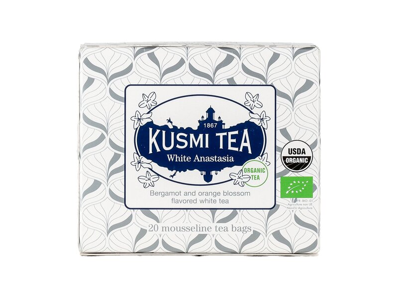 Kusmi Organic White Anastasia - Cardboard Box Of 20 Tea Bags 40g