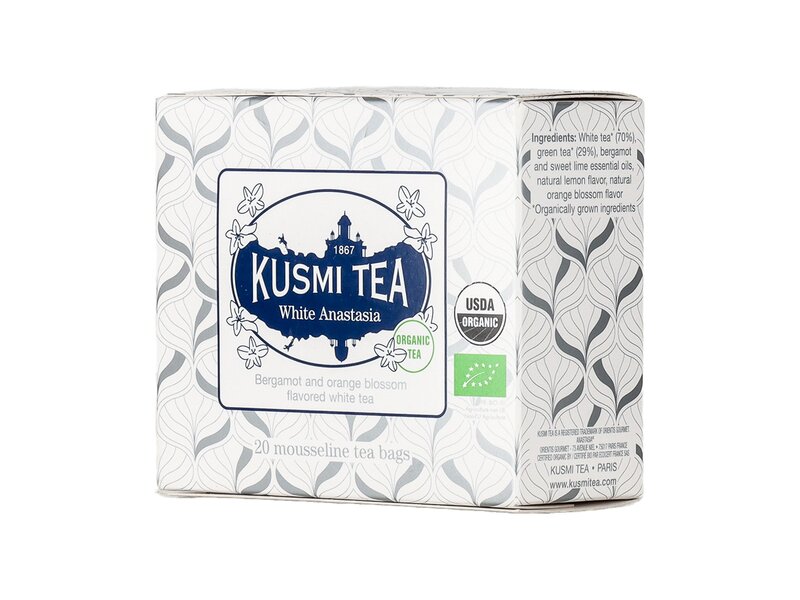 Kusmi Organic White Anastasia - Cardboard Box Of 20 Tea Bags 40g