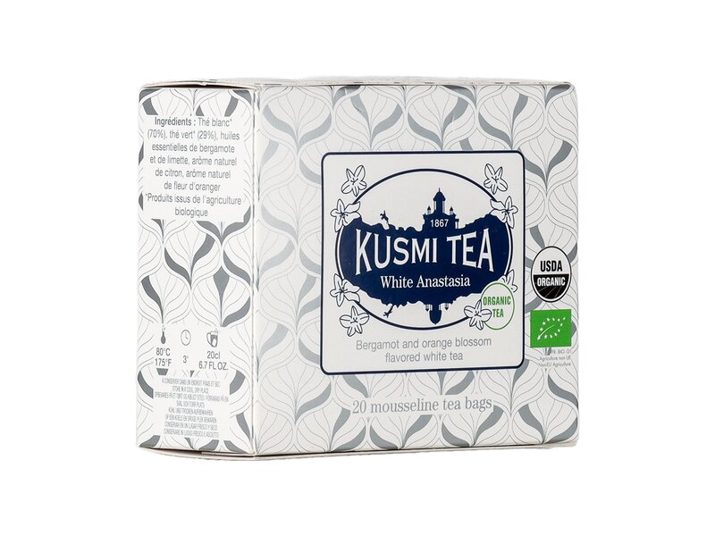 Kusmi Organic White Anastasia - Cardboard Box Of 20 Tea Bags 40g