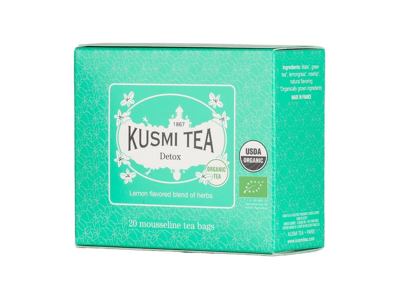 Kusmi Bio Detox szálas maté- és zöldtea citromfű ízesítéssel 20 filter 40g