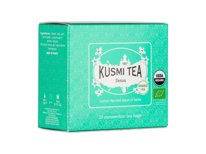 Kusmi Bio Detox szálas maté- és zöldtea citromfű ízesítéssel 20 filter 40g