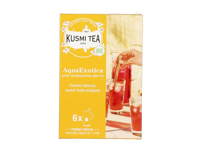 Kusmi Aqua Exotica egzotikusgyümölcs ízesítésű hibiszkusz-alma bio herbál tea (6 filter) 48g