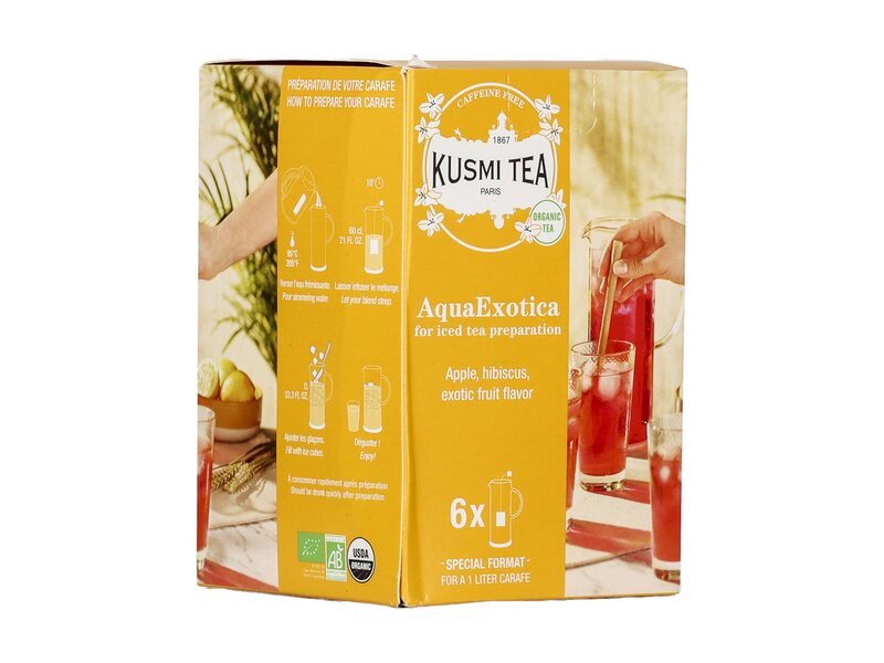 Kusmi Aqua Exotica egzotikusgyümölcs ízesítésű hibiszkusz-alma bio herbál tea (6 filter) 48g