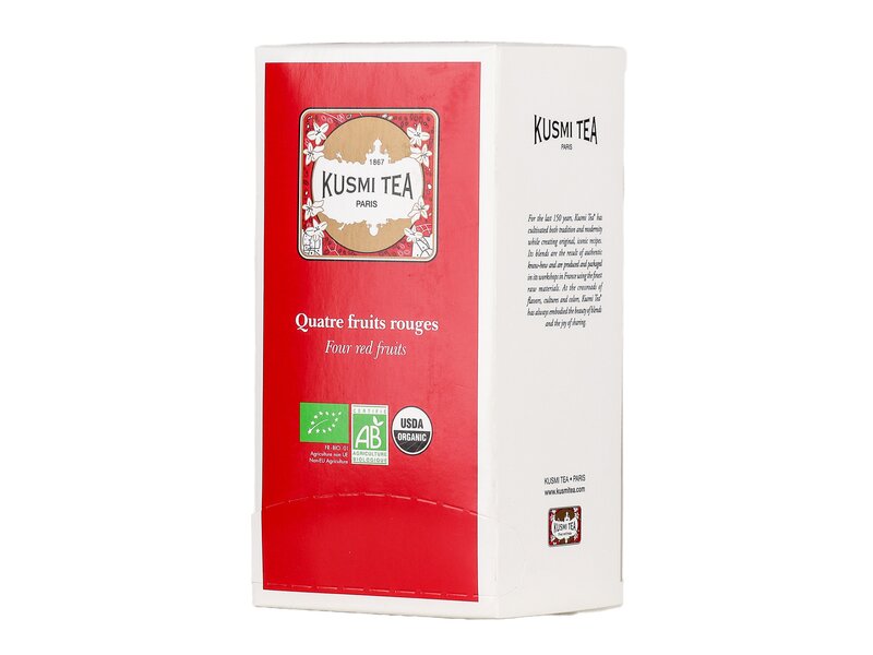 Kusmi Organic Four Red Fruits - Cardboard box of 25 tea bags 50g