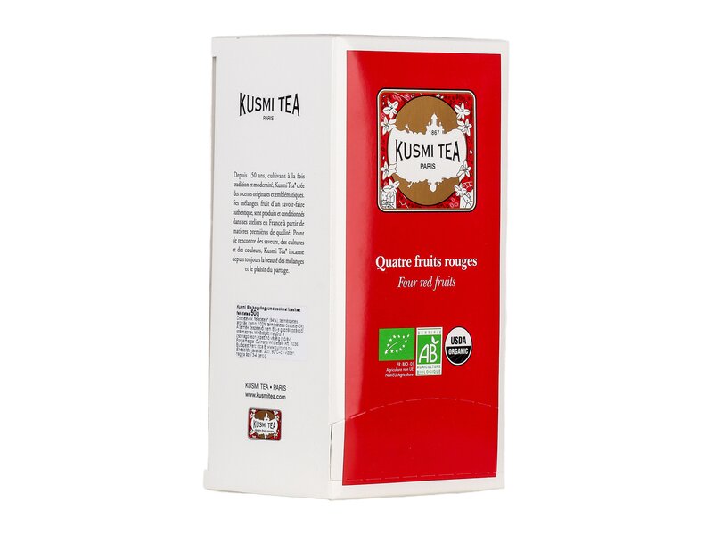 Kusmi Organic Four Red Fruits - Cardboard box of 25 tea bags 50g