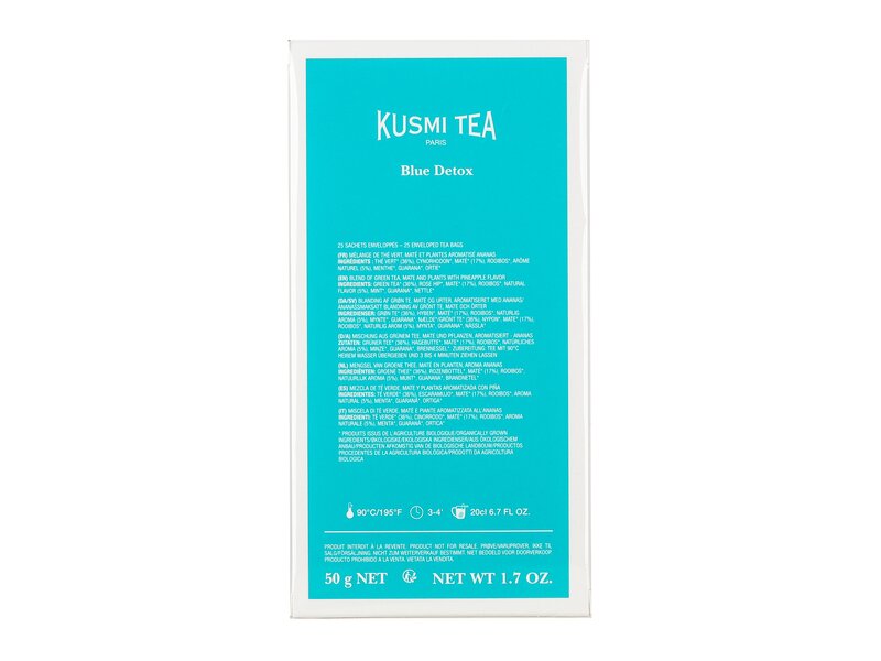 Kusmi Blue Detox - Bio - Zöld és maté teák keveréke ananász ízesítéssel, filteres (20 filter) 40g