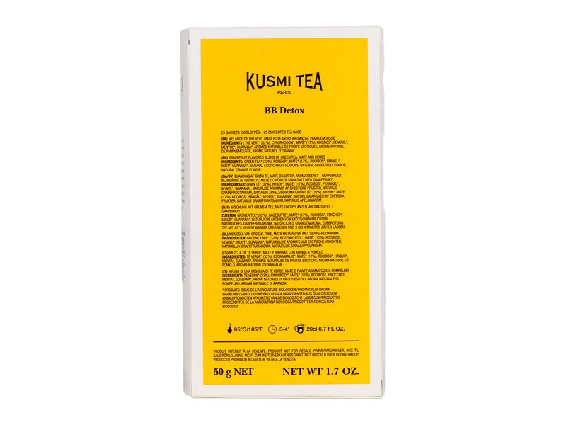 Kusmi BB Detox Grapefruittal ízesített bio zöld-, mate- és herbál tea keverék 25 filter 50g