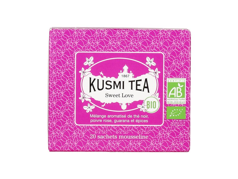 Kusmi Sweet Love rózsaborssal, guaranával és fűszerekkel ízesített bio fekete tea 20 filter 40g