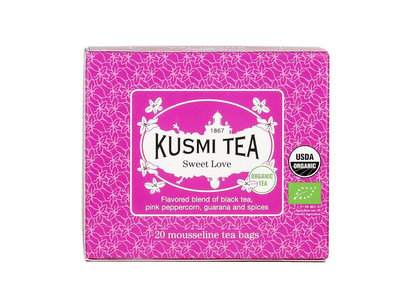 Kusmi Sweet Love rózsaborssal, guaranával és fűszerekkel ízesített bio fekete tea 20 filter 40g