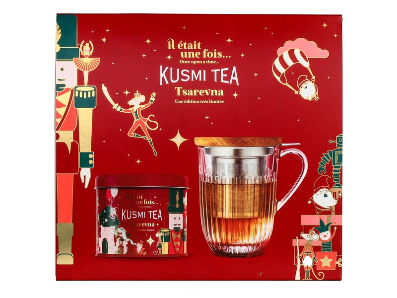 Kusmi Karácsonyi Bio Tsarevna doboz gyógytea készítővel 120g