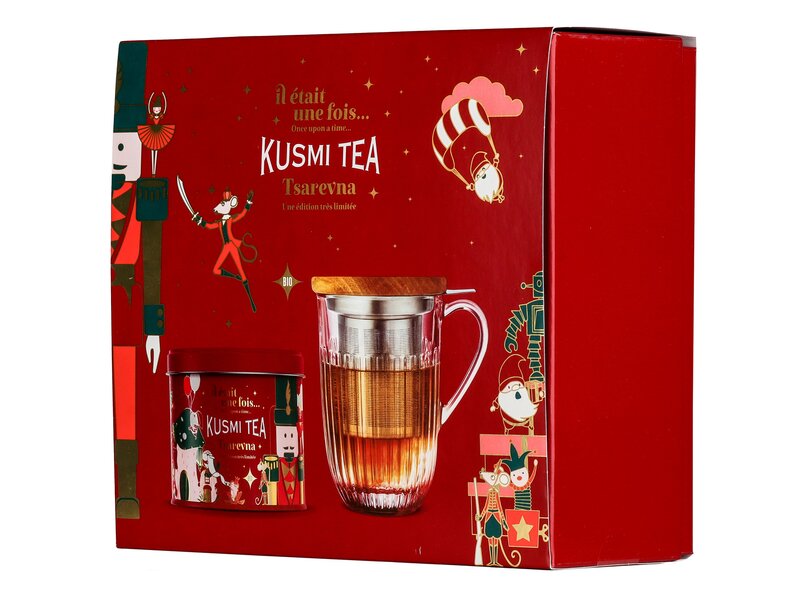 Kusmi Karácsonyi Bio Tsarevna doboz gyógytea készítővel 120g