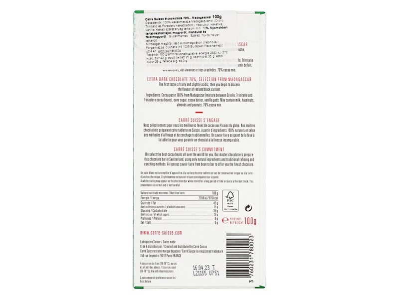 Carré Suisse Noir Madagascar 70% No3 100g