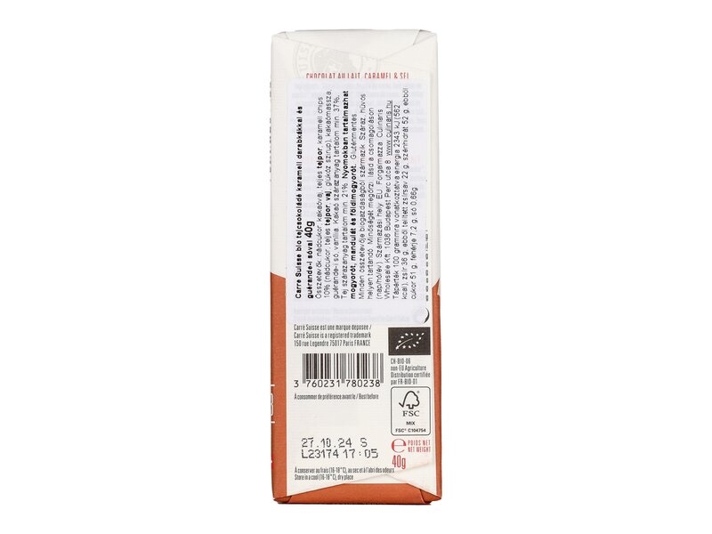 Carré Suisse Lait Caramel Sel de Guérande BIO No13 40g