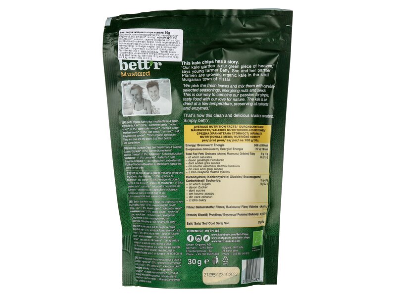 Bett'r Organic fodros kelkáposzta Bio chips mustáros-hagymás 30g