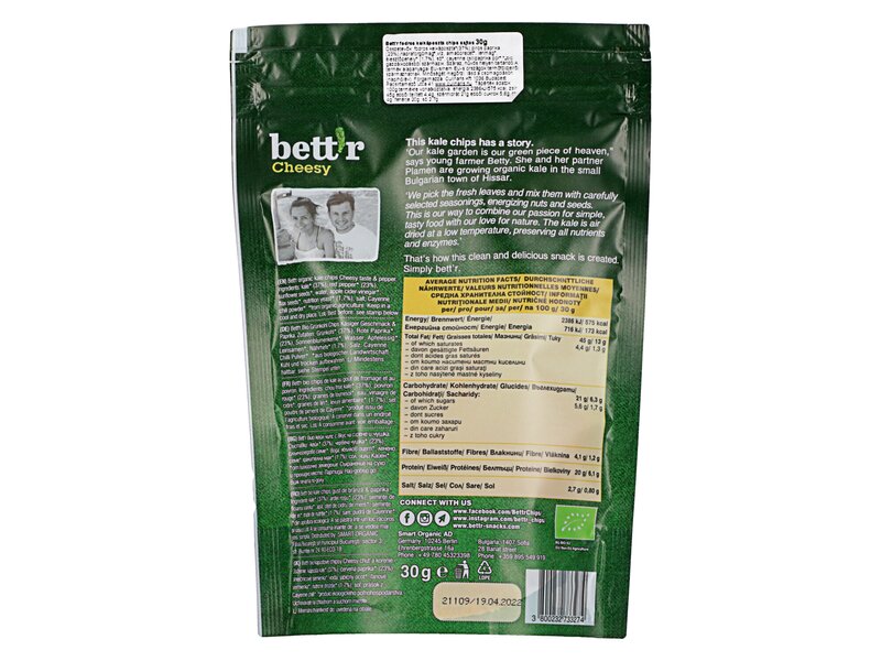 Bett'r Organic Kale Chips with Vegan cheese & pepper 30g