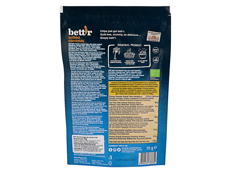 Bett'r Organic Coconut Chips Salted Caramel 70g