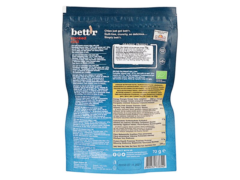 Bett'r Organic Coconut Chips Smoked Chili 70g