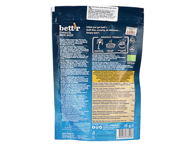 Bett'r Organic Coconut Chips French Sea Salt 70g
